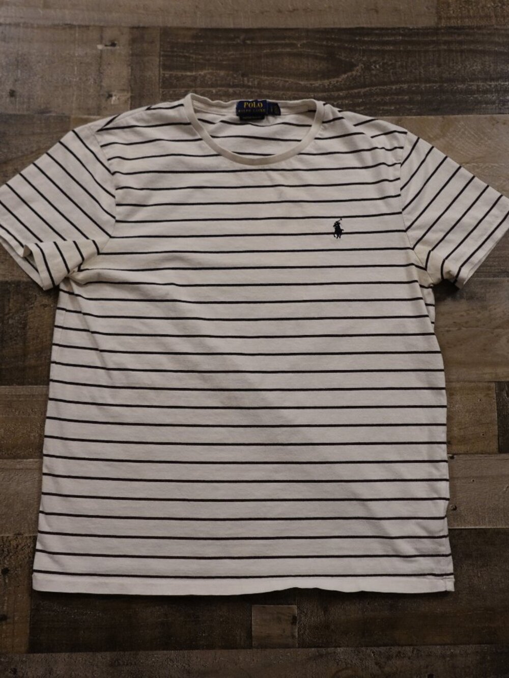 Polo‎ Ralph Lauren Striped T-Shirt Men’s Large White Custom Slim Fit